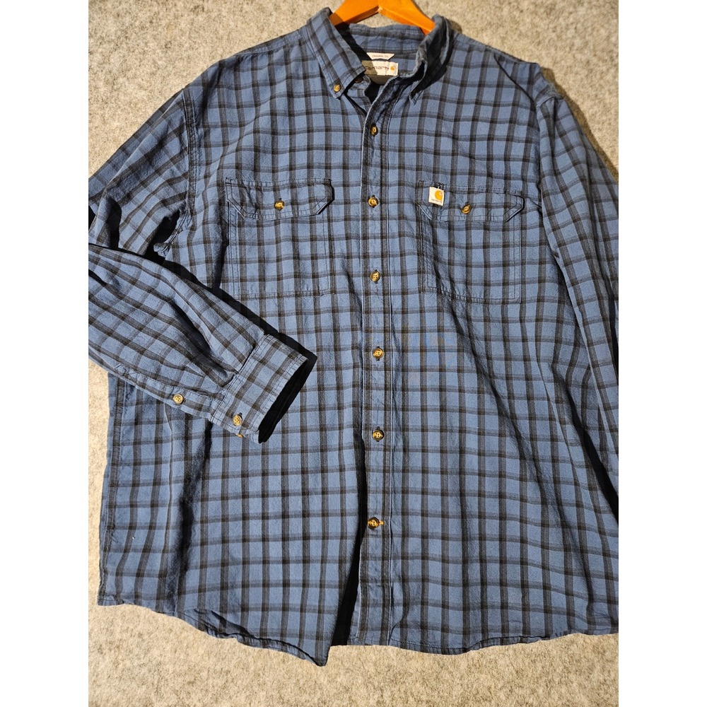 Carhartt Button Down Shirt Mens 2XL Blue Plaid Long Sleeve Original Fit Cotton